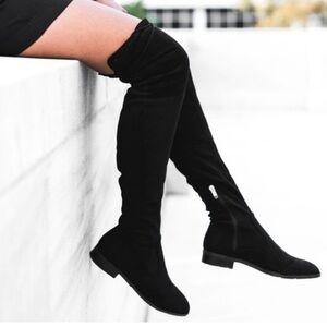 Marc Fisher Black Velvet Over The Knee Boots With Ties